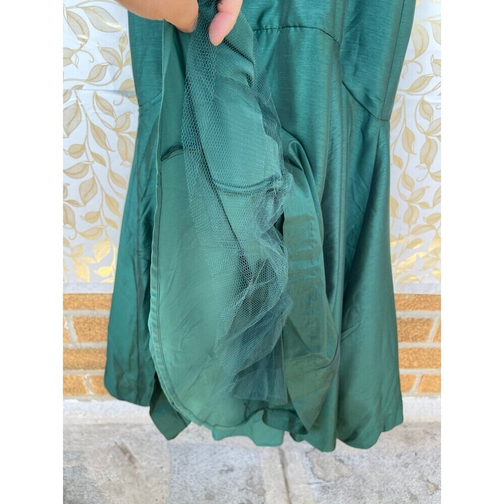 Hutch Emerald Green Taffeta Midi Dress Mermaid Hem Gala Wedding Guest Size 6 - Picture 4 of 12